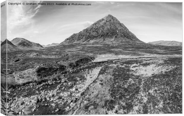 Buachaille Etive Mor and River Coupall monochrome Canvas Print by Graham Moore