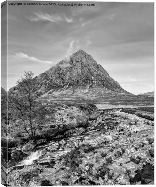 Buachaille Etive Mor and falls monochrome Canvas Print by Graham Moore