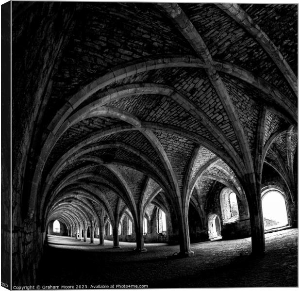 Fountains Abbey cellarium fisheye Canvas Print by Graham Moore