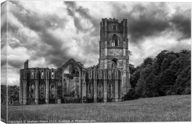 Fountains Abbey and tower from the east Canvas Print by Graham Moore