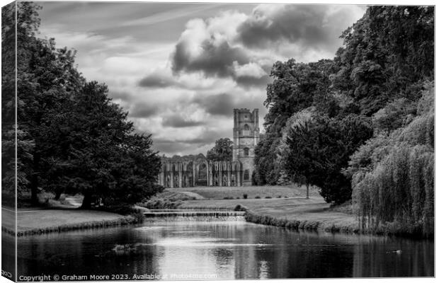 Fountains Abbey river and wier Canvas Print by Graham Moore
