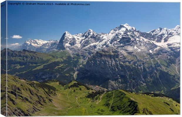 Eiger Monch Jungfrau and Murren from Birg Canvas Print by Graham Moore