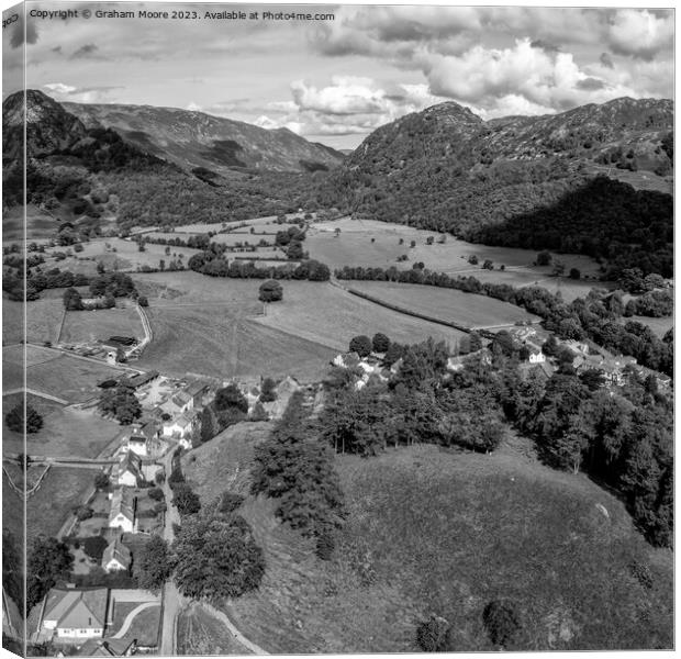 Borrowdale and Rosthwaite village monochrome Canvas Print by Graham Moore