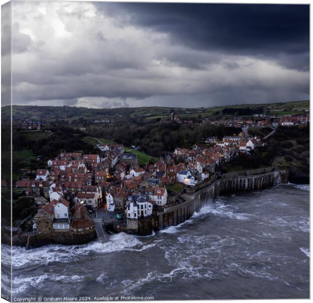 Robin Hoods Bay evening moody sky Canvas Print by Graham Moore
