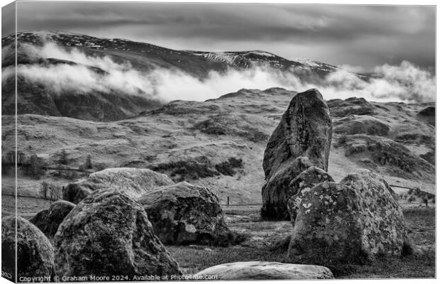 Castlerigg Low Rigg and Clough Head monochrome Canvas Print by Graham Moore