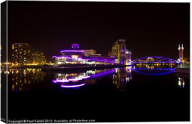 Salford Quays at night Canvas Print by Paul Farrell Photography
