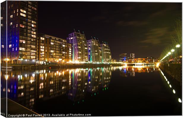 Salford Quays at night Canvas Print by Paul Farrell Photography