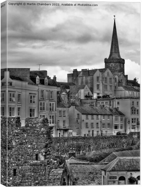 Tenby Town from Castle Hill Black and White Canvas Print by Martin Chambers
