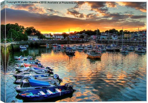 Saundersfoot sunset over the harbour Canvas Print by Martin Chambers