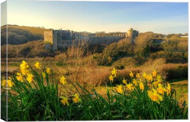 Manorbier Castle in Spring Canvas Print by Martin Chambers