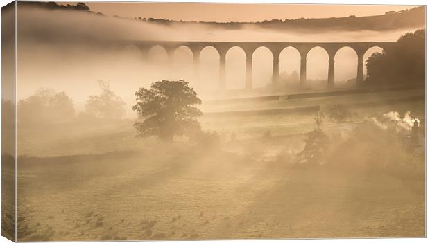 Autumnal morning, Calstock Viaduct Canvas Print by nigel allison