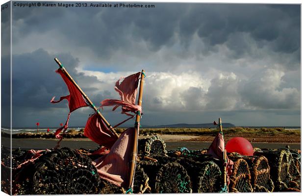 Ragged Flags and Lobster Pots Canvas Print by Karen Magee