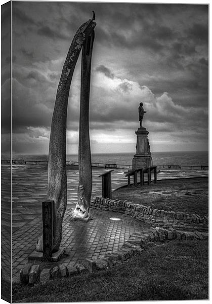 Whitby Whale bones with James Cook Canvas Print by Jason Green