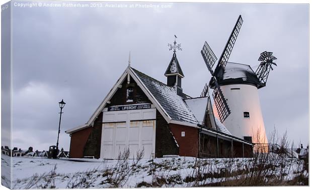 Windmill in the Snow Canvas Print by Andrew Rotherham
