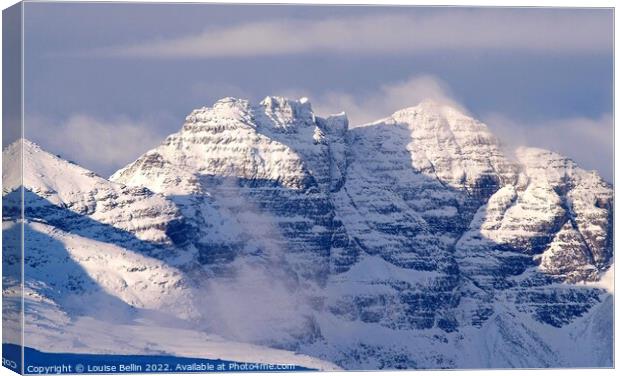 Snow covered An Teallach mountain, Scottish Highlands, Scotland Canvas Print by Louise Bellin