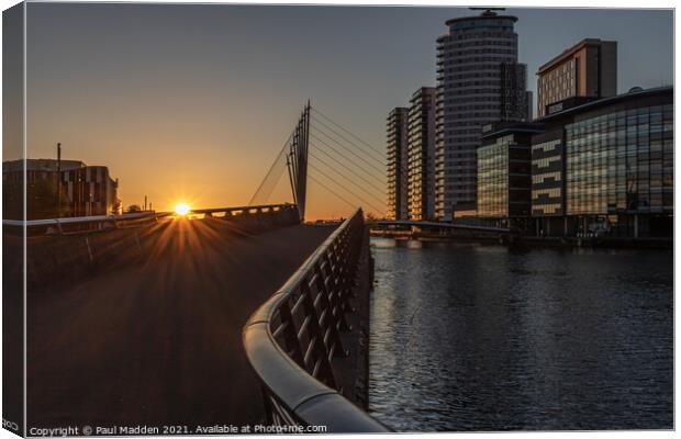 Salford Quays media city sunset Canvas Print by Paul Madden