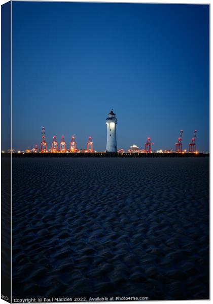 New Brighton Lighthouse at night Canvas Print by Paul Madden