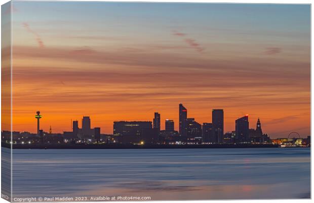 Liverpool waterfront sunrise from New Brighton Canvas Print by Paul Madden