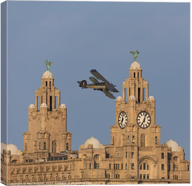Swordfish flying past the Liver Building Canvas Print by Paul Madden