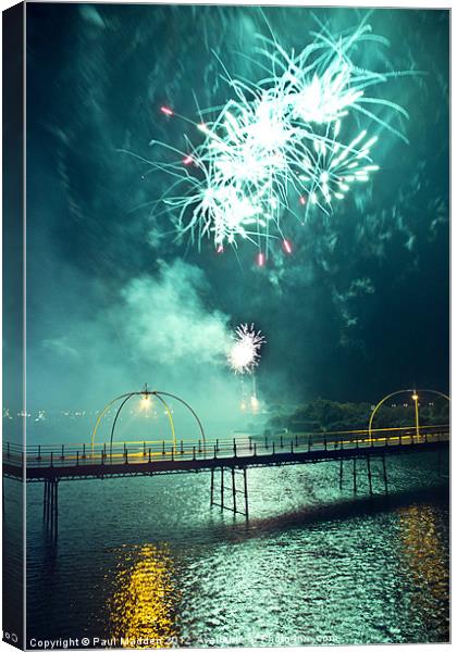 Southport Musical Fireworks green Canvas Print by Paul Madden