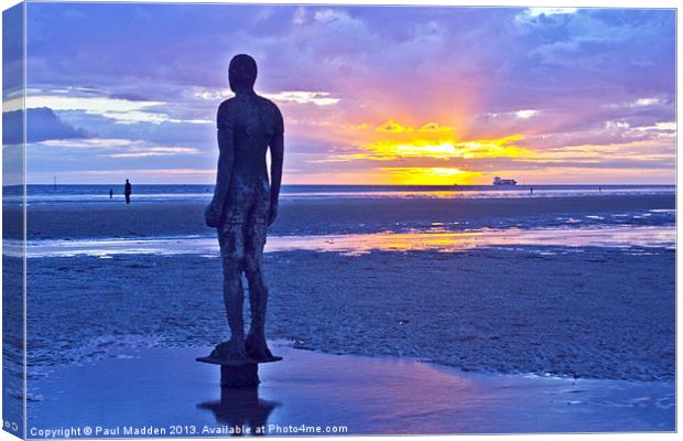 Crosby Beach Iron Man Sunset Canvas Print by Paul Madden