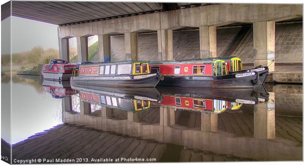canal barges under bridge Canvas Print by Paul Madden