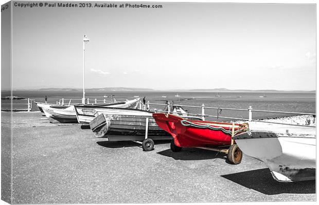 Red boat at Morecambe Bay Canvas Print by Paul Madden