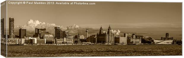 Liverpool Skyline In Sepia Canvas Print by Paul Madden