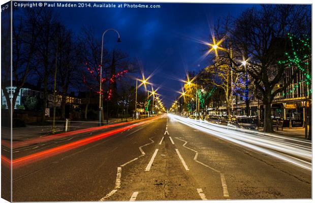 Car lights on Lord Street Canvas Print by Paul Madden