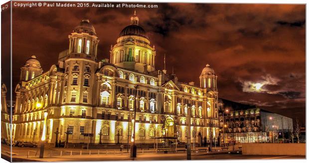 Port Of Liverpool Building At Night Canvas Print by Paul Madden