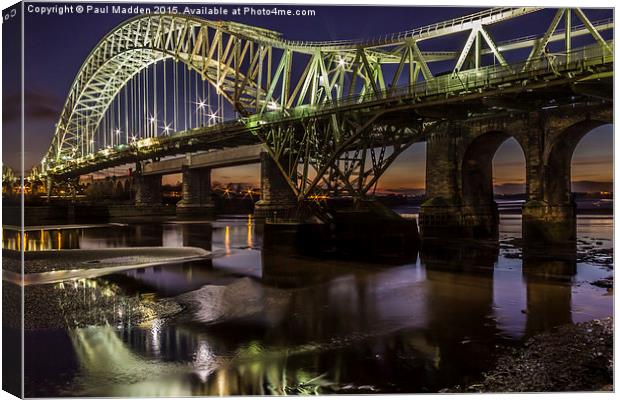 Runcorn Bridge At Night Canvas Print by Paul Madden