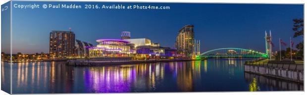 Salford Quays panorama at night Canvas Print by Paul Madden