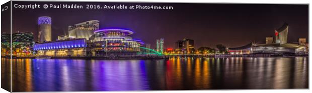 Salford Quays Night-time Panorama Canvas Print by Paul Madden