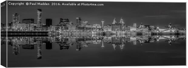 Liverpool skyline panorama at night Canvas Print by Paul Madden