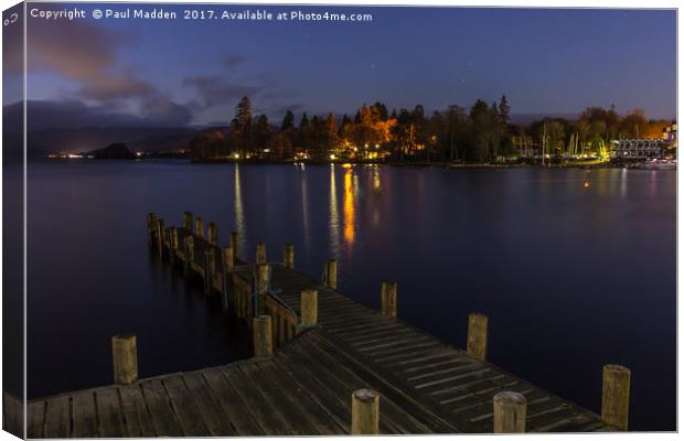 Windermere at night Canvas Print by Paul Madden