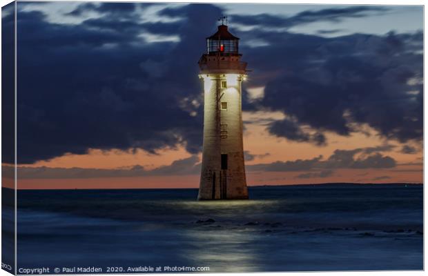 New Brighton Lighthouse At Sunset Canvas Print by Paul Madden