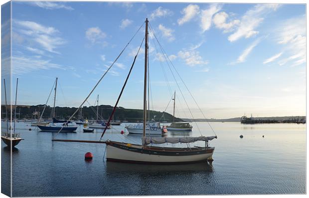 Moored Cutter At Dawn Canvas Print by Malcolm Snook