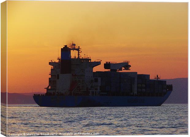 Container ship sunset Canvas Print by Malcolm Snook