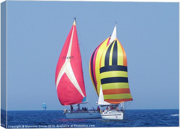 Spinnakers at close quarters Canvas Print by Malcolm Snook