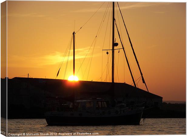 Ketch at sunset Canvas Print by Malcolm Snook