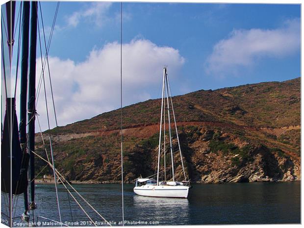 Yacht With A Frame Mast Canvas Print by Malcolm Snook