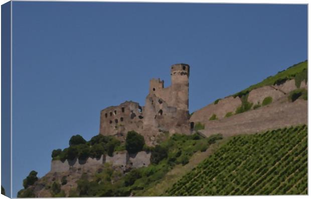 Rhine Castle And Vineyards Canvas Print by Malcolm Snook