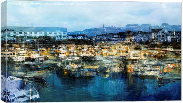 Busy Fishing  harbour in Cornwall Canvas Print by kathy white