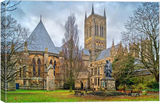 Lincoln Cathedral and Tennyson Statue Canvas Print by Darren Galpin