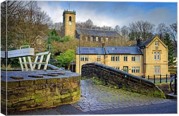 Slaithwaite Church and Canal Canvas Print by Darren Galpin