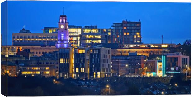 Barnsley Town Centre Panorama at Night Canvas Print by Darren Galpin