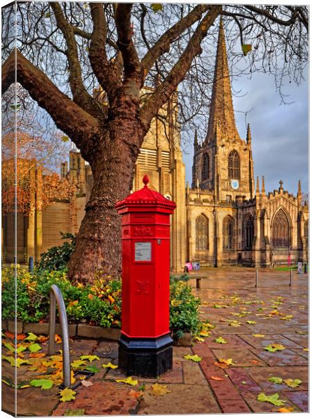 Sheffield Cathedral Red Mail Box, South Yorkshire Canvas Print by Darren Galpin