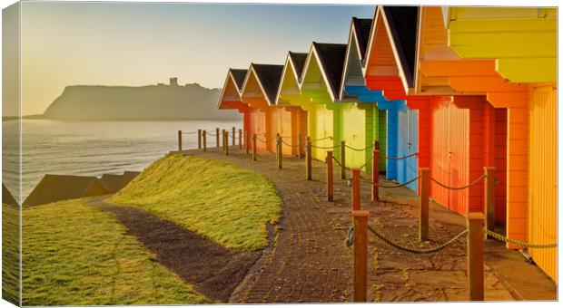 Scarborough Beach Huts and Castle Panorama Canvas Print by Darren Galpin