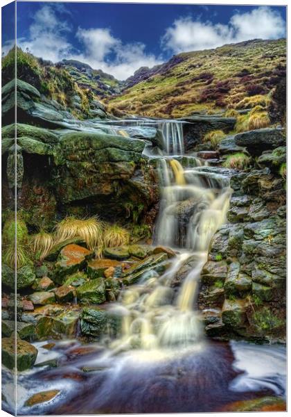  Crowden Clough Waterfalls Canvas Print by Darren Galpin