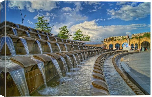 Sheaf Square Water Feature and Sheffield Station  Canvas Print by Darren Galpin